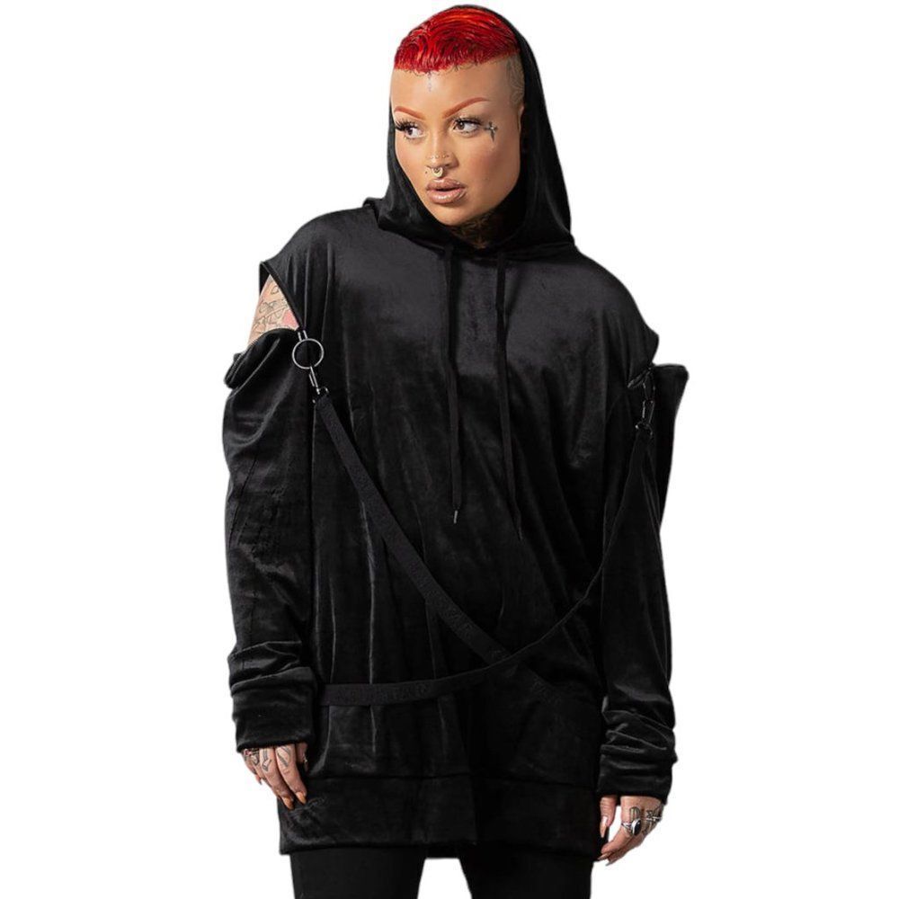 Killstar Lightworks Velvet Hoodie - Harness Strap Cold Shoulder XXL NWT